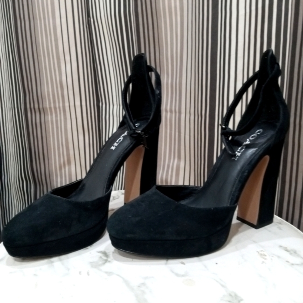 coach black suede  charmed ankle strap shoes
